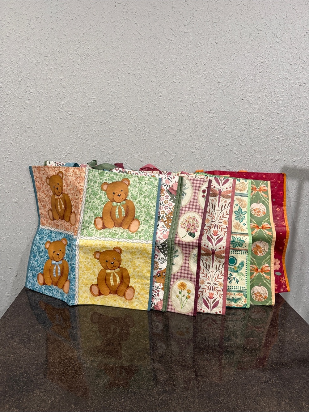 Cottagecore Floral Teddy Patchwork Reusable Tote Bags Bundle